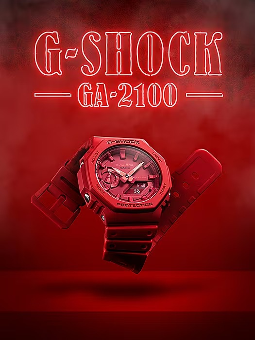 新品] カシオ Gショック GA21004AJFレッド カーボン ワールドタイム