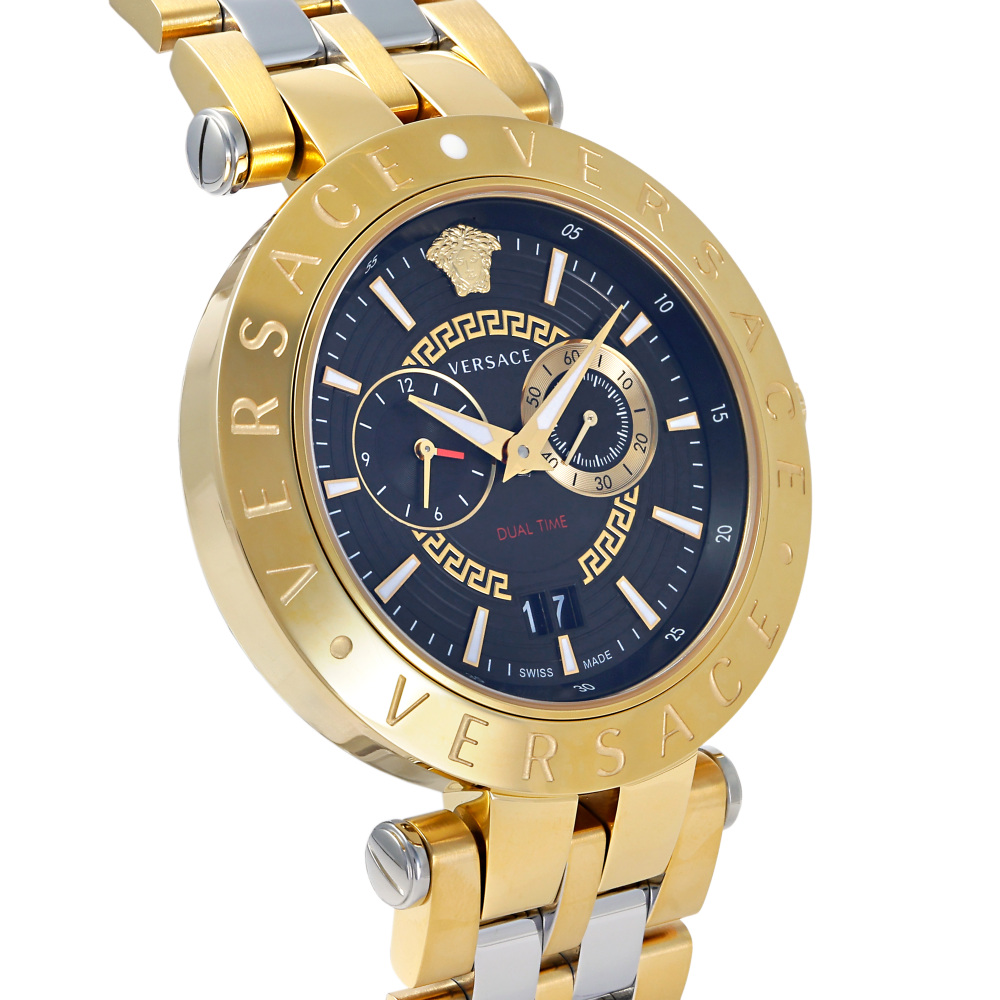 く*ち様 VERSACE ゴールド ブラック 時計 ヴェルサーチ シグネチャー 7066925 ブラック レディース 時計 【中古