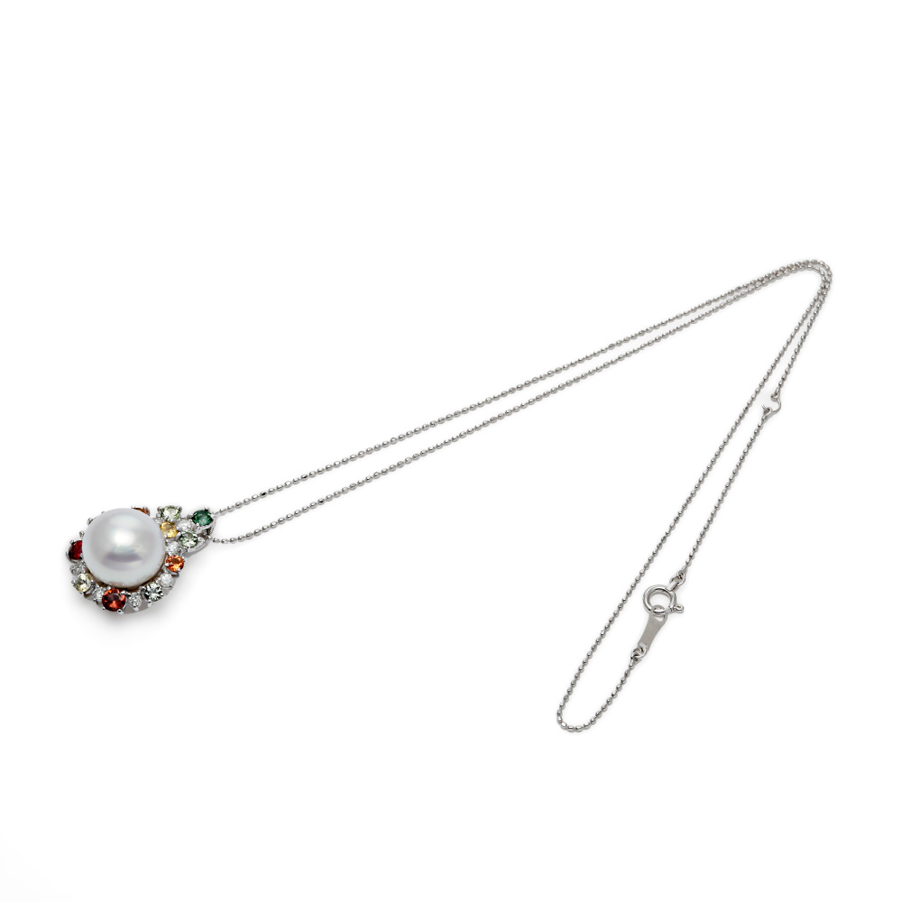 K18ホワイトゴールド 白蝶パール ダイヤモンド ネックレス J199943