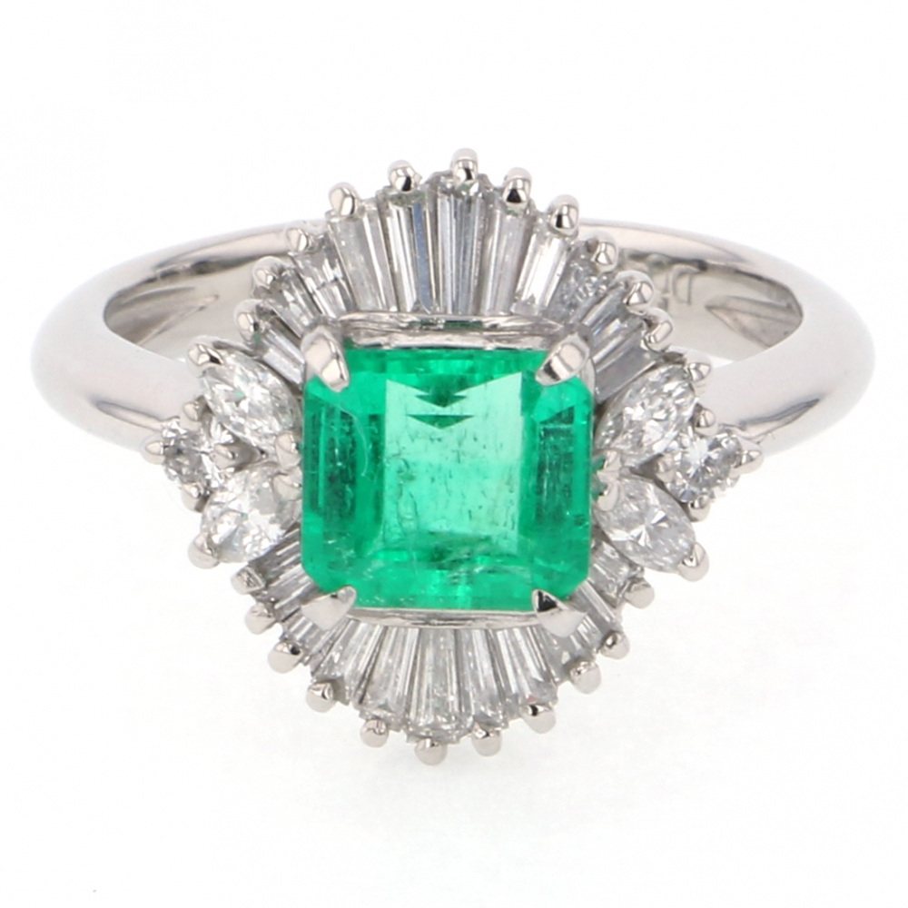 プラチナ900 エメラルド ダイヤモンド リング J202021 | ユキザキ