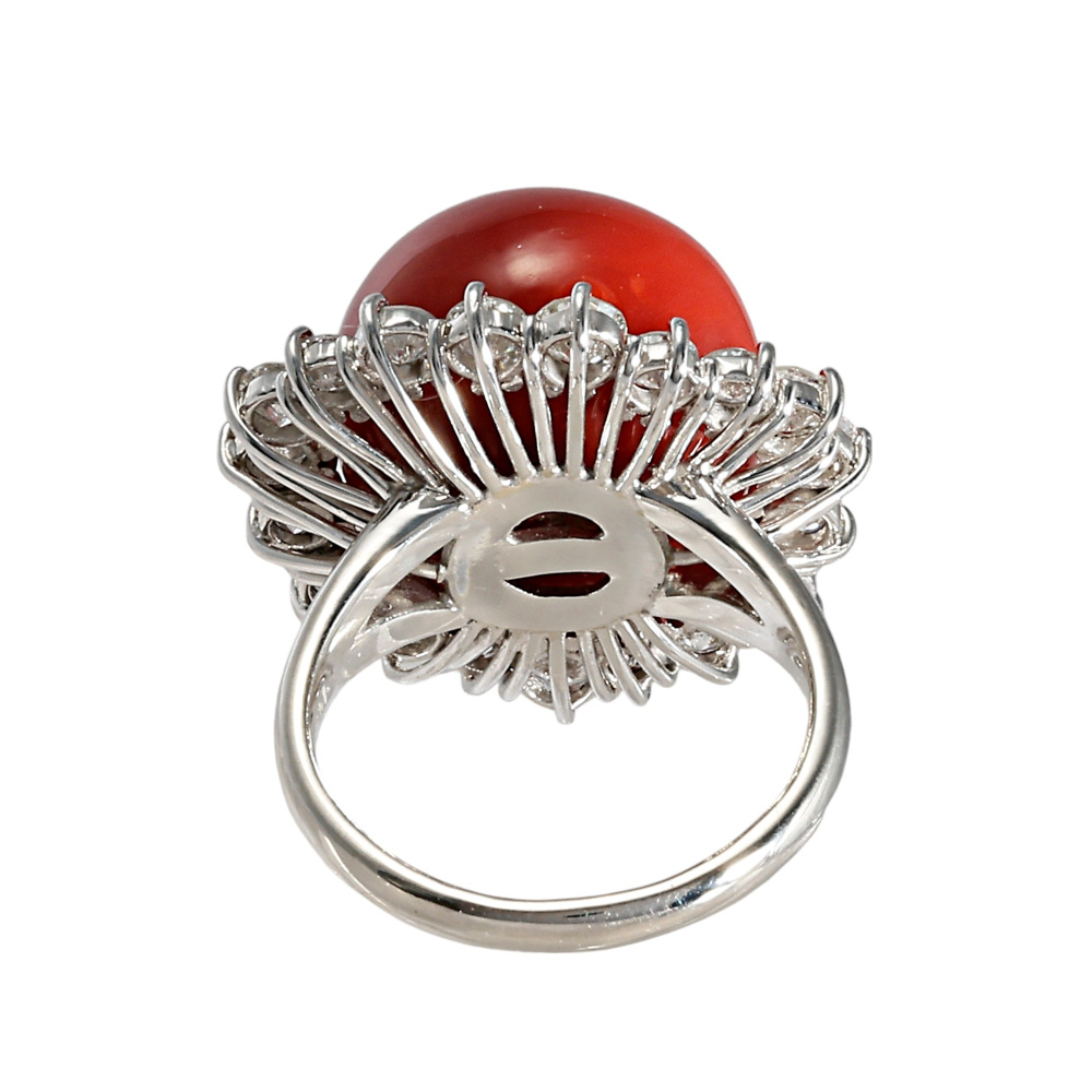 プラチナ900 サンゴ ダイヤモンド リング J208391 | ユキザキセレクト