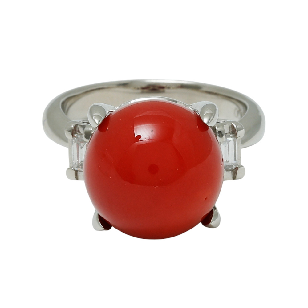 プラチナ900 サンゴ ダイヤモンド リング J213231 | ユキザキセレクト