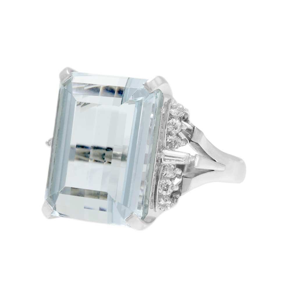 プラチナ900 アクアマリン ダイヤモンド リング J215219 | ユキザキ