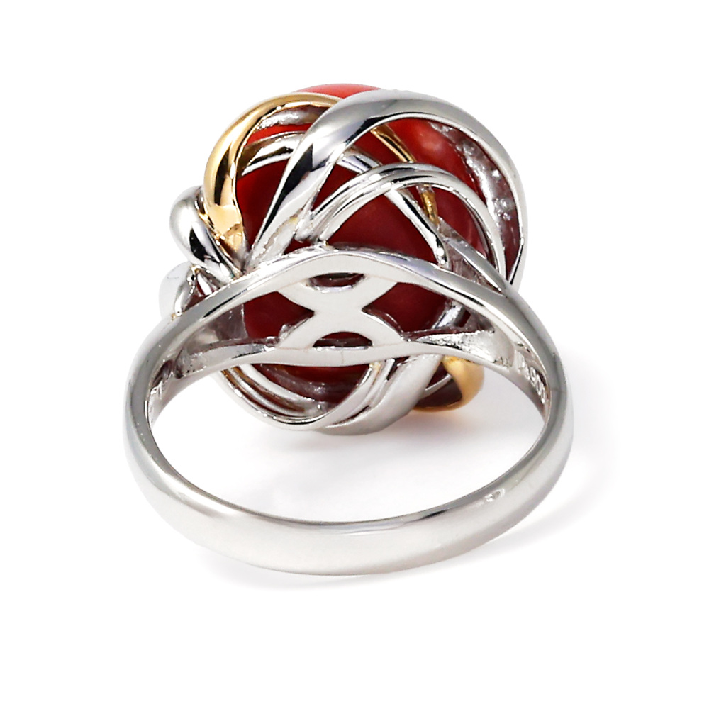 プラチナ900 K18イエローゴールド サンゴ ダイヤモンド リング J215474