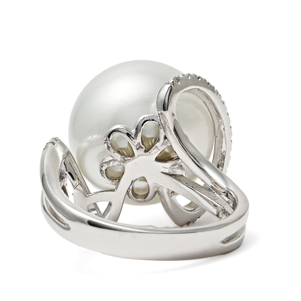 K18ホワイトゴールド 白蝶パール ダイヤモンド リング J229321 | ユキ