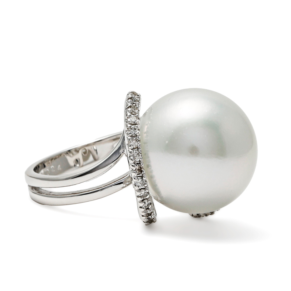 K18ホワイトゴールド 白蝶パール ダイヤモンド リング J229321 | ユキ