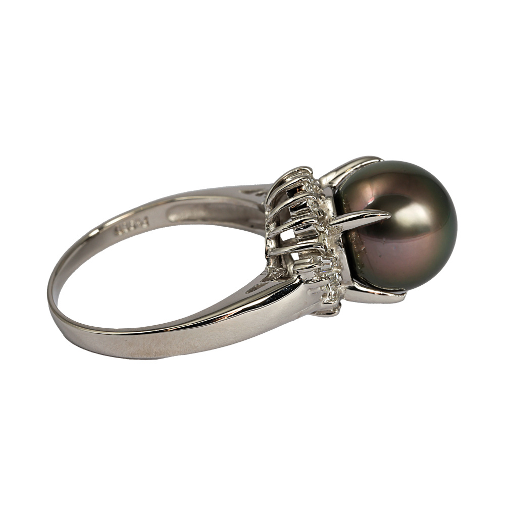 プラチナ900 黒蝶パール ダイヤモンド パール リング J237310 | ユキ