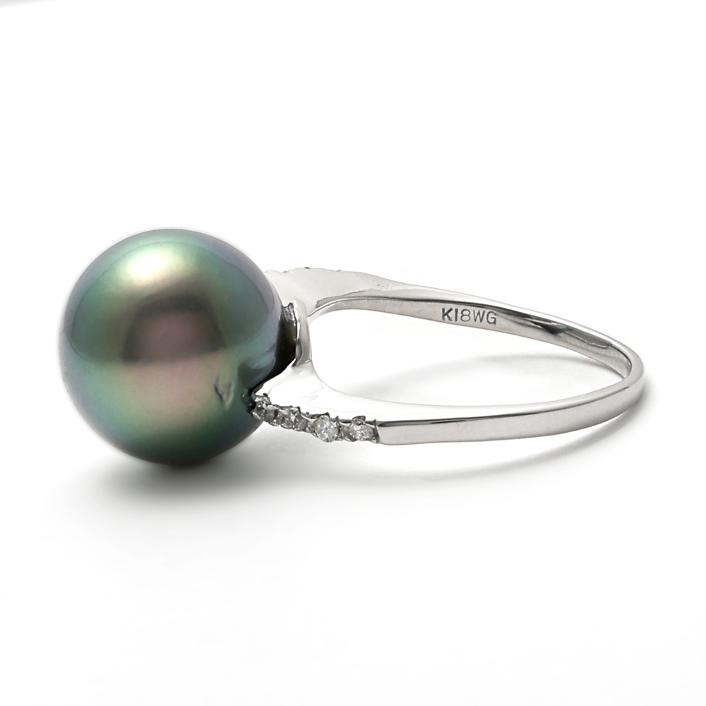 K18ダブルパールリング K18ホワイトゴールド 黒蝶パール ダイヤモンド パール リング J240542