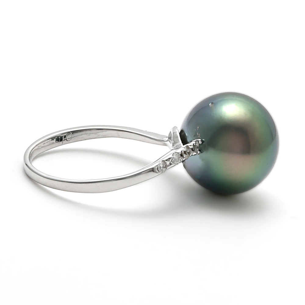 K18ホワイトゴールド 黒蝶パール ダイヤモンド パール リング J240542