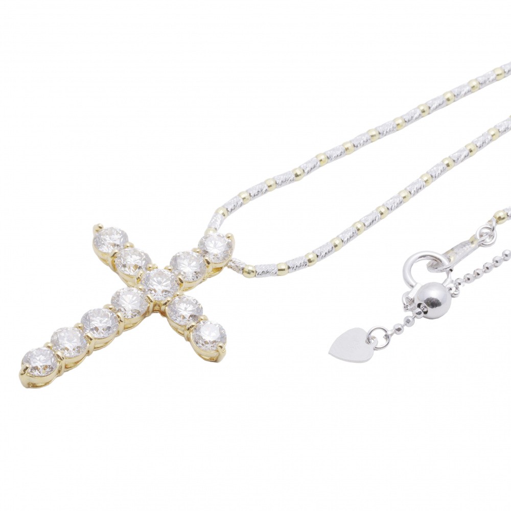 K18イエローゴールド K18ホワイトゴールド ダイヤモンド クロス