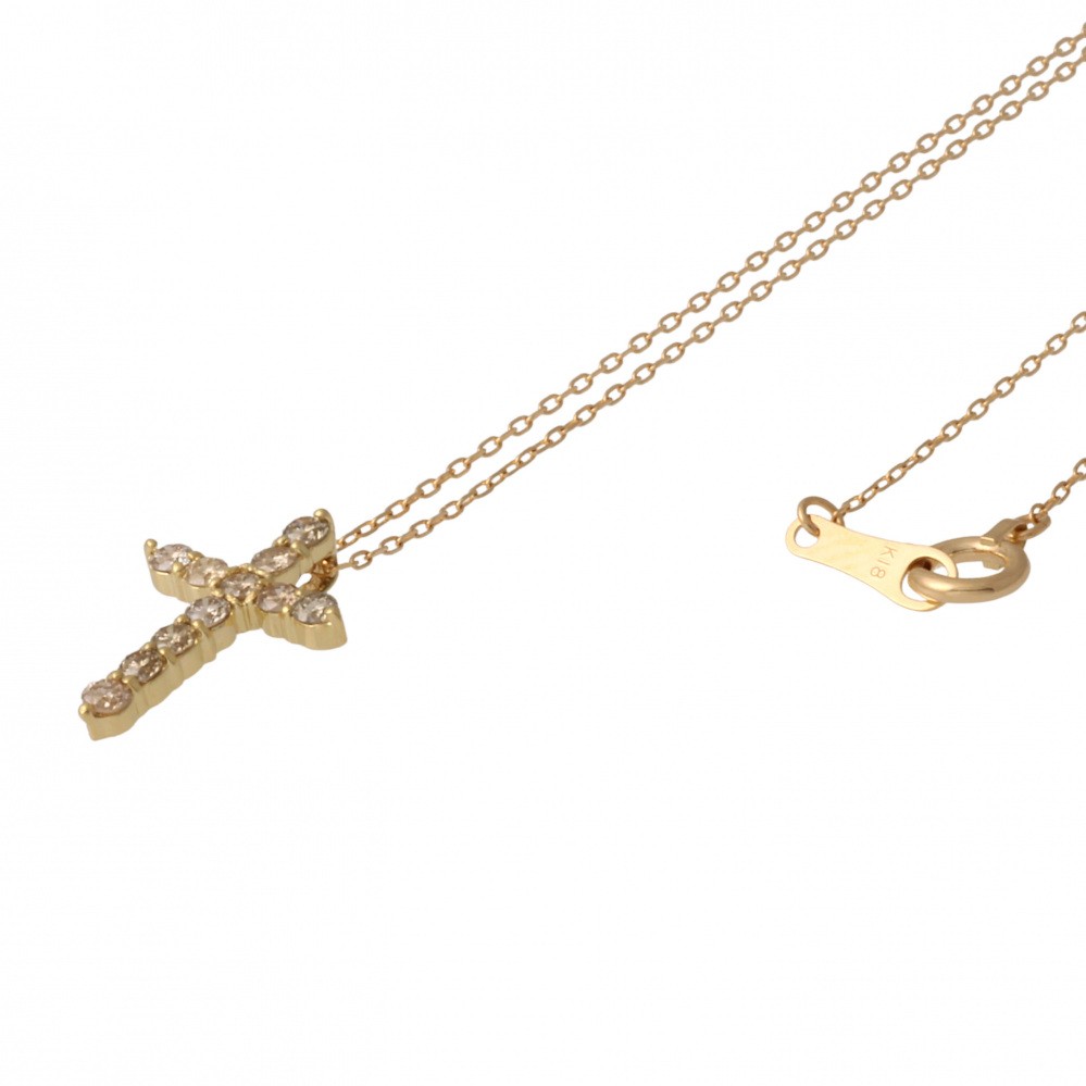 K18イエローゴールド ダイヤモンド クロス ネックレス J342761 | ユキ