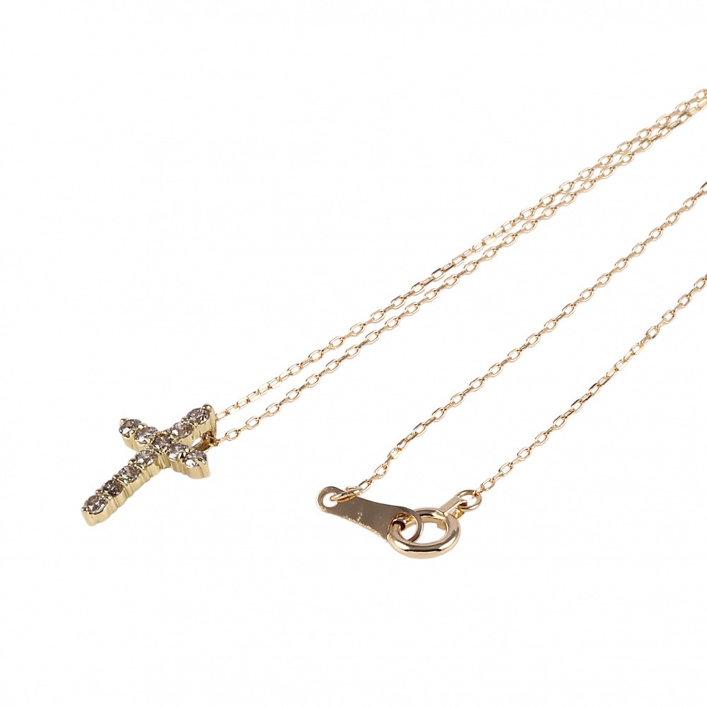 K18イエローゴールド ダイヤモンド クロス ネックレス J342776