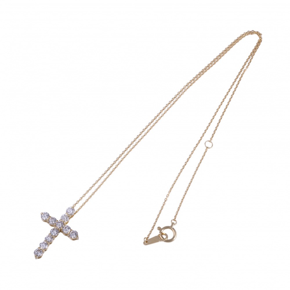 K18イエローゴールド ダイヤモンド クロス ネックレス J344434 | ユキ