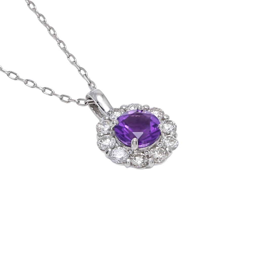 プラチナ950 プラチナ850 アメシスト ダイヤモンド ネックレス J363393