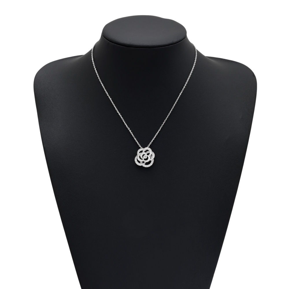 中古] シャネル カメリア 1Pダイヤ パヴェダイヤ ペンダントネックレス