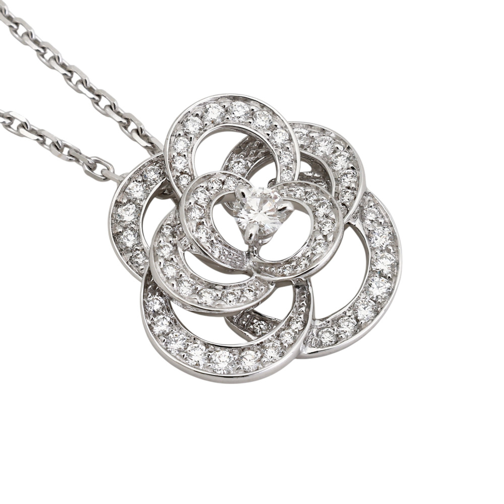 中古] シャネル カメリア 1Pダイヤ パヴェダイヤ ペンダントネックレス