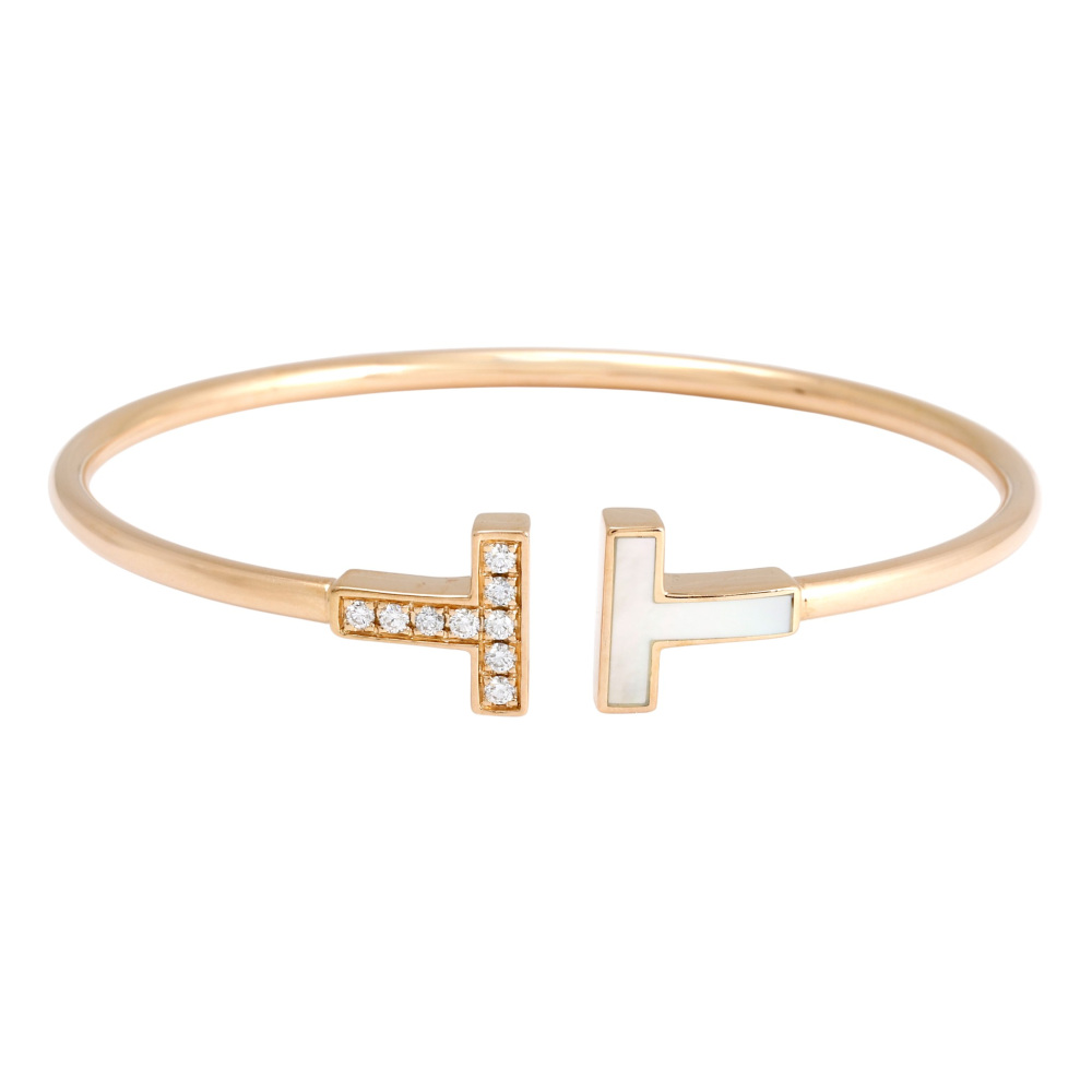 ティファニー Tワイヤー ブレスレット ダイヤ シェル 64028588 K18 中古] ティファニー ティファニー T ワイヤー ブレスレット M