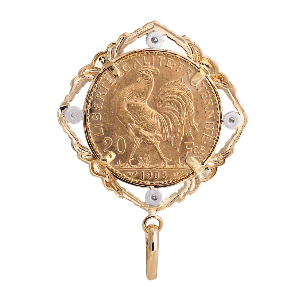 K18 옐로우 골드 플래티넘 다이아몬드 코인 펜 헤드 J421682 | 유키자키 셀렉트 주얼리