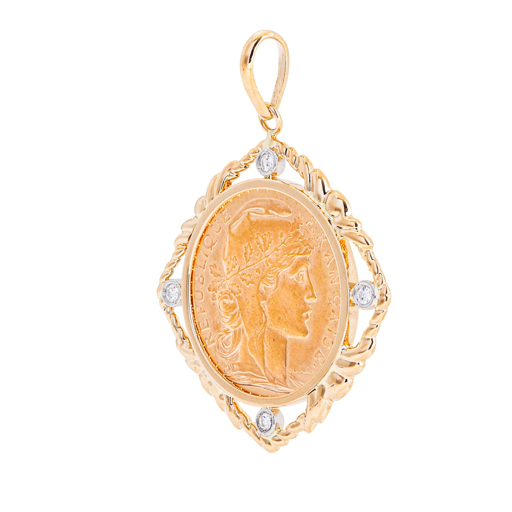 K18 옐로우 골드 플래티넘 다이아몬드 코인 펜 헤드 J421682 | 유키자키 셀렉트 주얼리