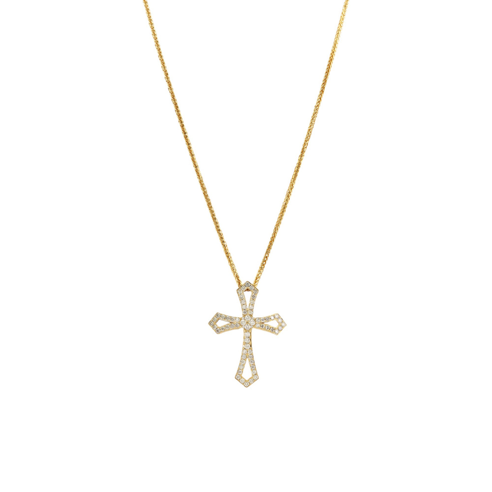 K18イエローゴールド ダイヤモンド クロス ネックレス J424575 | ユキ