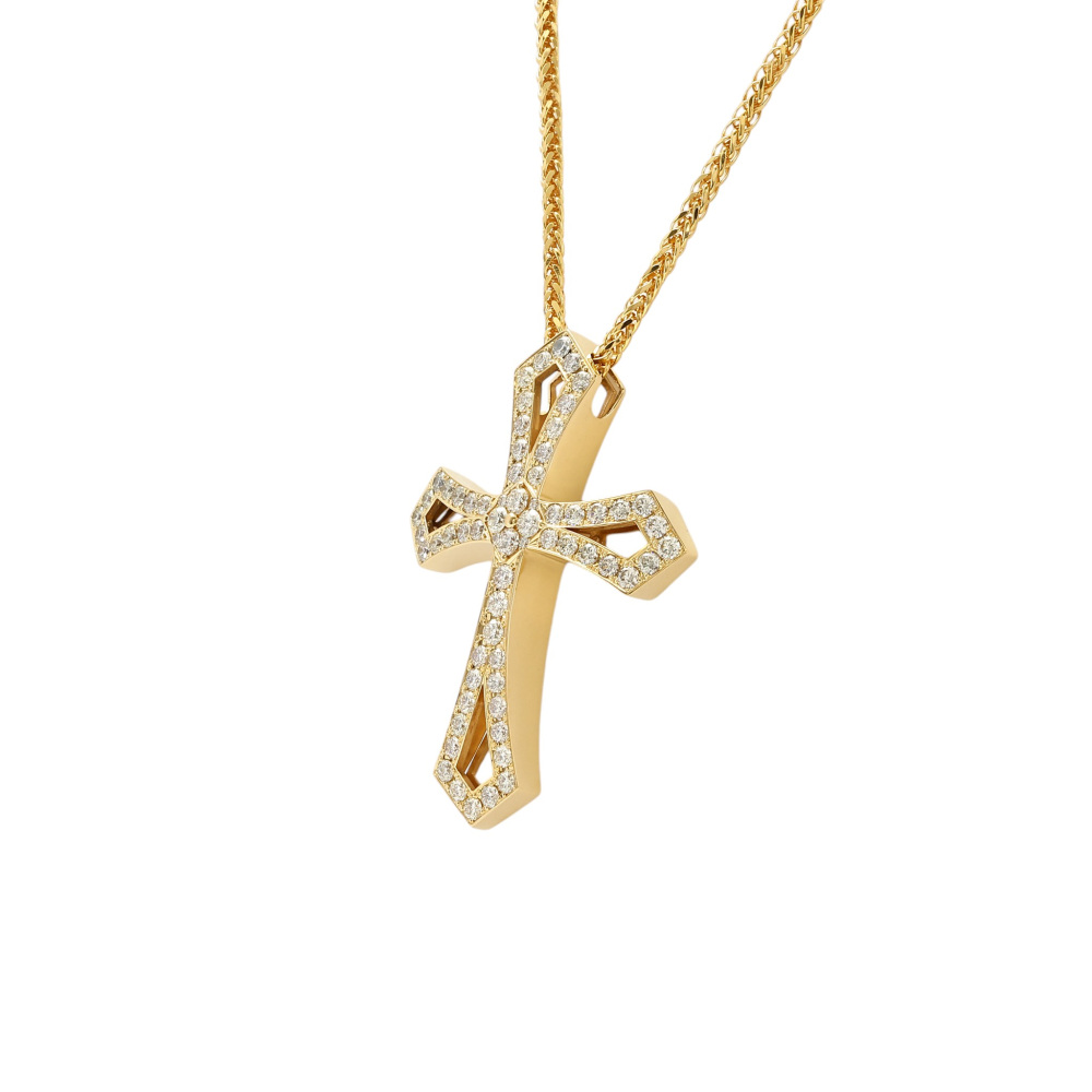 K18イエローゴールド ダイヤモンド クロス ネックレス J424575 | ユキ