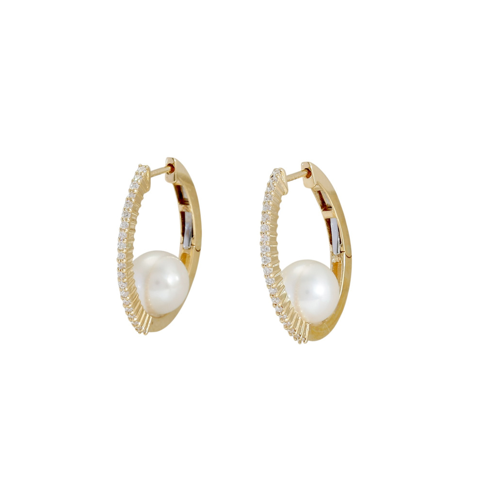 K18イエローゴールド ダイヤモンド パール ピアス J426837 | ユキザキ