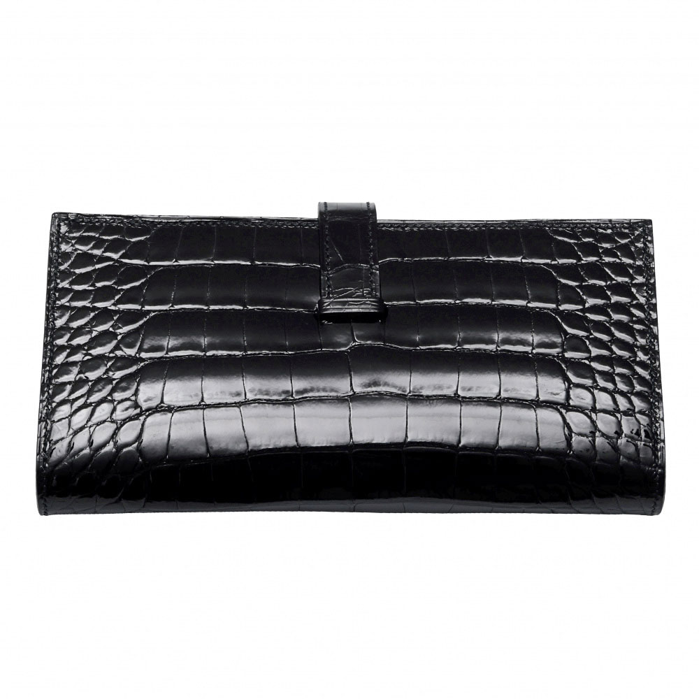 未使用] 爱马仕熊舒芙蕾鳄鱼皮，黑色，银色金属配件，K 印女士们钱包R010980 | 钱包的通过