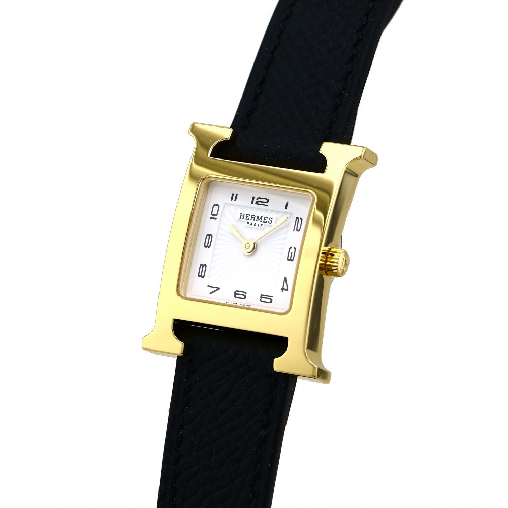 美品 HERMES Hウォッチ ゴールド 腕時計 HERMES】 腕時計 《Hウォッチ》 ミニ 21 mm ゴールド (HERMES/アナログ