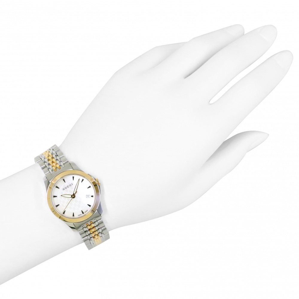 新品] グッチ Gタイムレス YA126537 シェル ホワイト ステンレス