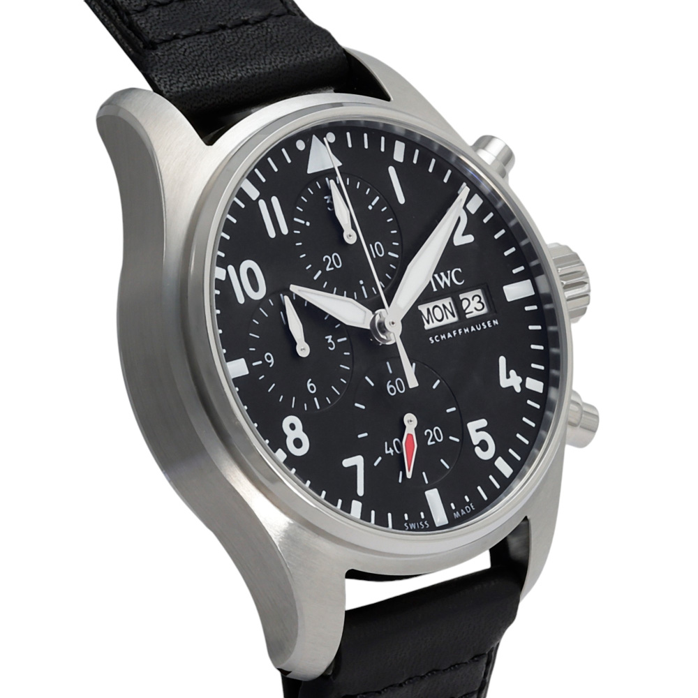 新品] IWC パイロットウォッチ IW388111ブラック ステンレス クロノ