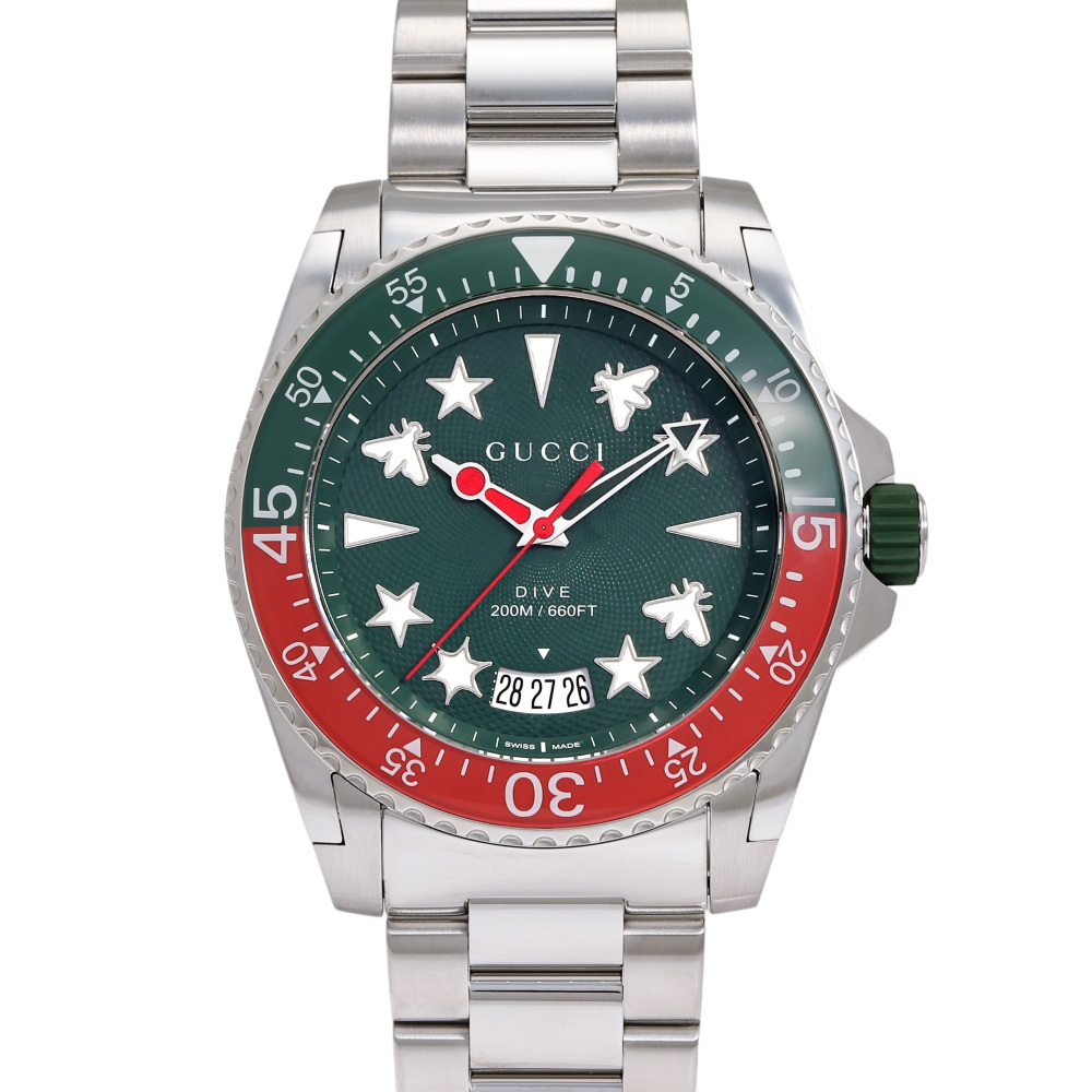 グッチ GUCCI GG柄 新品] グッチ ダイヴ YA136222グリーン ステンレス デイト表示 | ゆきざき