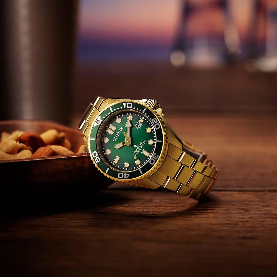 New] Citizen Pro master BN026259Wgreen stainless Reverse rotation