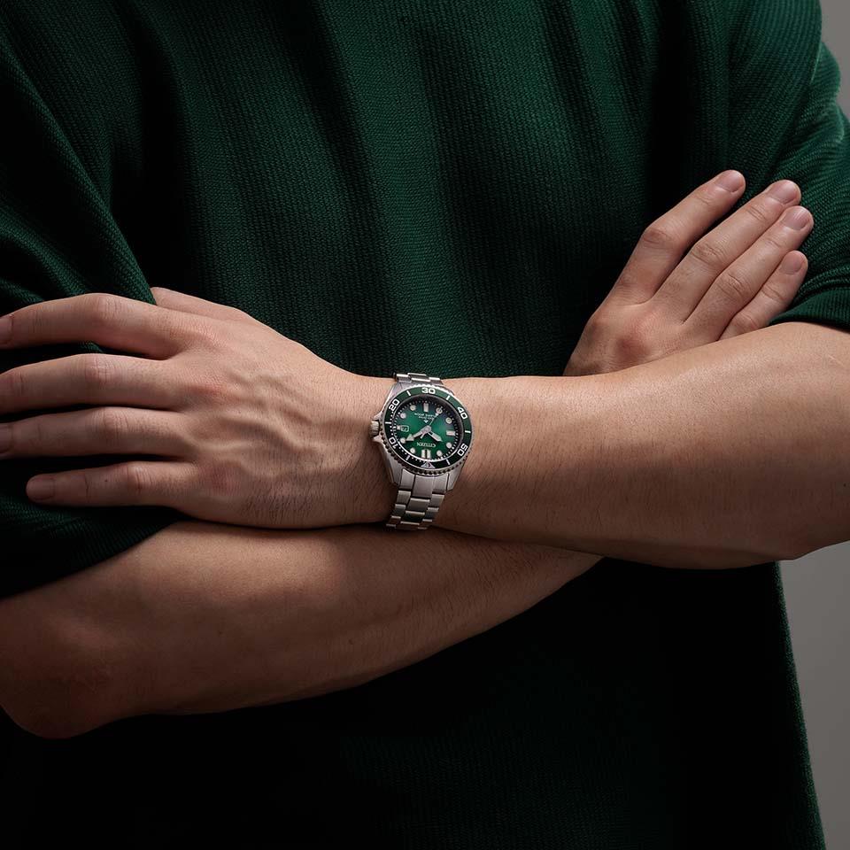 新品] シチズン プロマスター BN026950Wグリーン ステンレス 逆回転