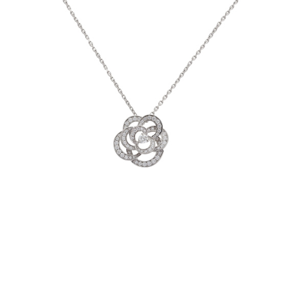 chanel camellia シャネル カメリア 1Pダイヤ パヴェダイヤ ペンダントネックレス ミディアムモデル j2580