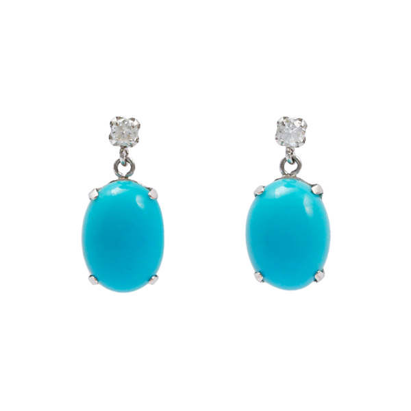 K18ホワイトゴールド トルコ石 ダイヤモンド ピアス