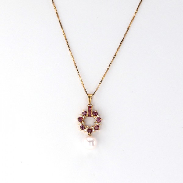 yukizakiselect pearl ユキザキセレクトジュエリー パール K18イエローゴールド ルビー ダイヤモンド パールネックレス c031512