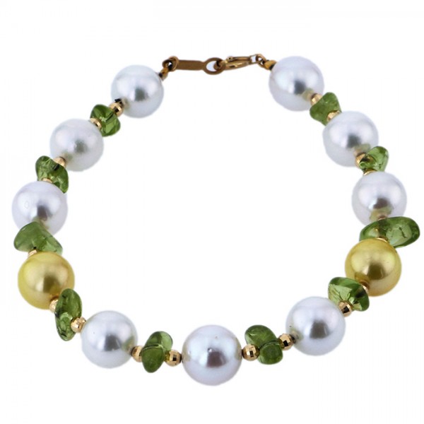 유키자키 진주 유키자키 셀렉트 주얼리 진주 옐로우 골드 진주 페리도트 팔찌 