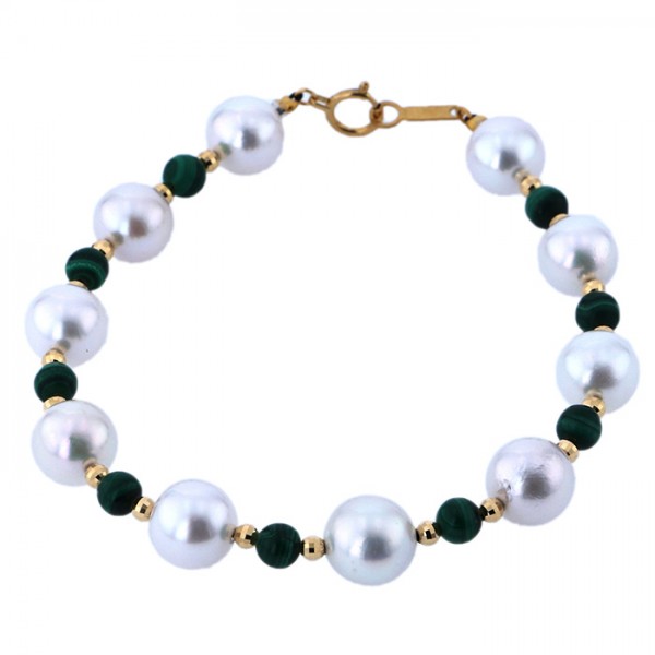 유키자키 진주 유키자키 셀렉트 주얼리 진주 옐로우 골드 진주 공작석 팔찌 