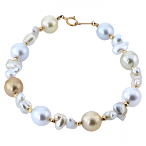 유키자키 진주 유키자키 셀렉트 주얼리 진주 옐로우 골드 멀티 컬러 펄 팔찌 