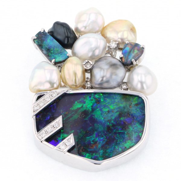 yukizakiselect pearl ユキザキセレクトジュエリー パール ホワイトゴールド ボルダーオパール パール ブローチ 