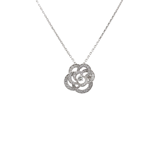 chanel camellia シャネル カメリア 1Pダイヤ パヴェダイヤ ペンダントネックレス ミディアムモデル j2580