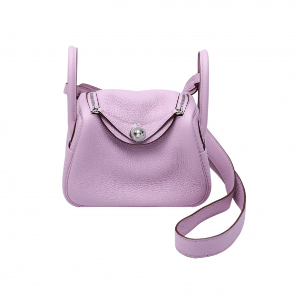 hermes lindy Hermes Lindy mini Taurillon Clemence Mauve Silvestre Silver hardware U stamp 