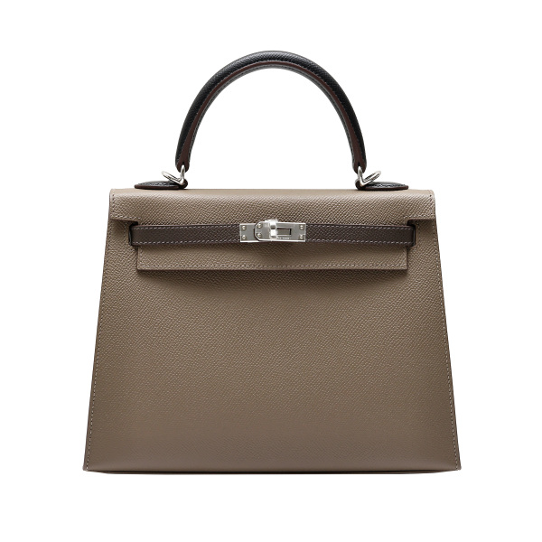 hermes kelly25 Hermes Kelly 25 Epson Etoupe x Black Silver hardware B engraving 