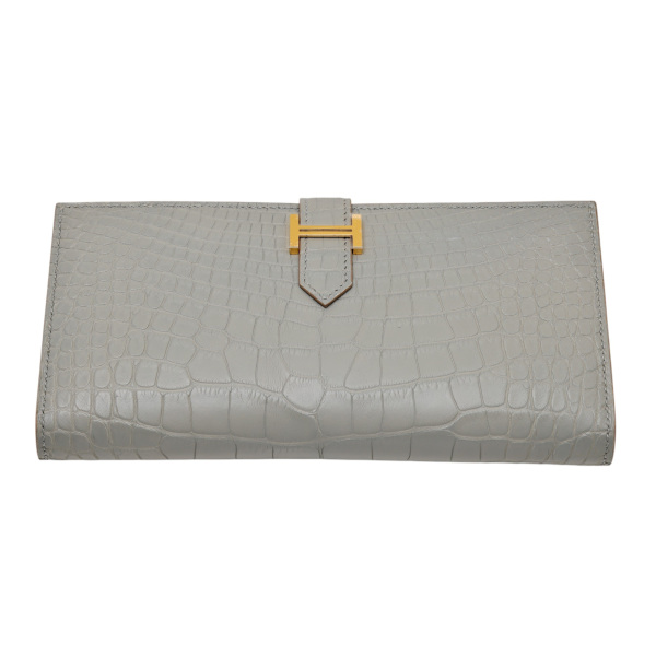 hermes bearnsouffet エルメス ベアンスフレ アリゲーターマット グレー イエローゴールド金具 B刻印 