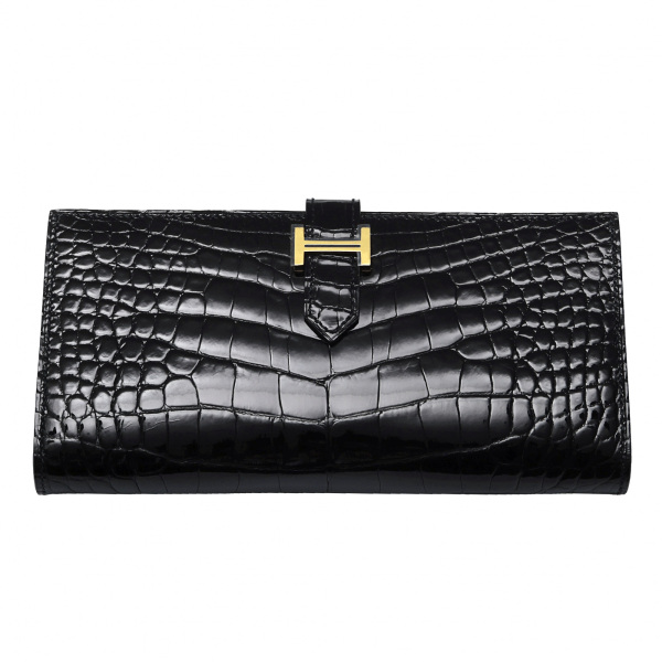 hermes bearnsouffet エルメス ベアンスフレ アリゲーター ブラック イエローゴールド金具 B刻印 