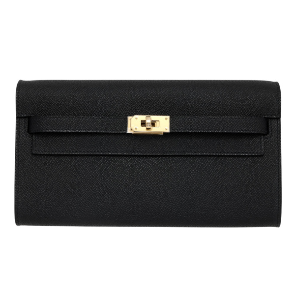 hermes kellylongtogo Hermes kelly long to go Vow Epson black Yellow gold metal fittings W time 