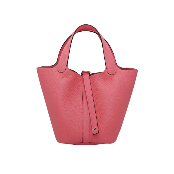 hermes picotinlockpm Hermes Picotan Lock PM Taurillon Clemence Rose Azare Silver hardware W engraved 