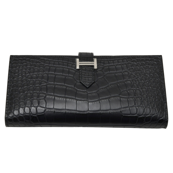 hermes bearnsouffet エルメス ベアンスフレ アリゲーターマット ブラック シルバー金具 K刻印 