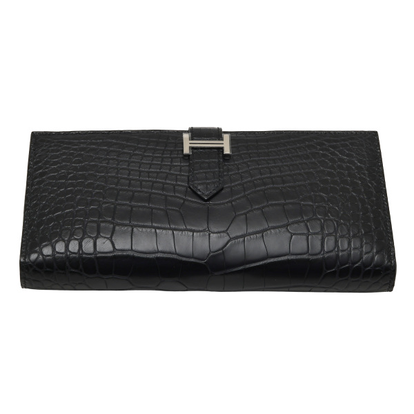 hermes bearnsouffet エルメス ベアンスフレ アリゲーターマット ブラック シルバー金具 K刻印 