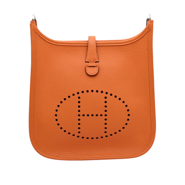 hermes evelyne Hermes Evelyn 23 Taurillon Clemence Orange Silver hardware K stamp 